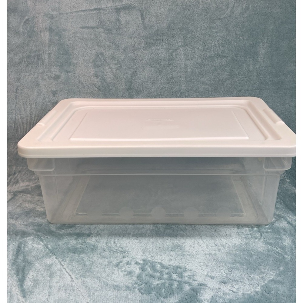 Vintage Rubbermaid 0135 Storage Box White Lid Clear 2220 USA 3 Gallon